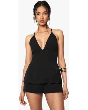 Boohoo Strappy V Neck Tailored Playsuit - Black