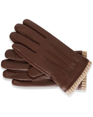 Barneys Originals Gift Boxed Goat Leather Glove With Cream Knit Cuff - Brown