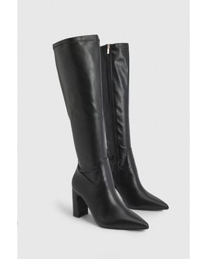 Boohoo Wide Fit Knee High Stretch Boots - Black