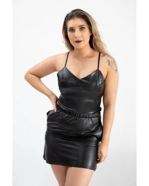 Femme Luxe Strappy Crop Top Faux Leather - Black