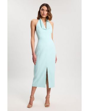 Karen Millen Petite Satin Tux Back Detail Tailored Midi Dress - Blue