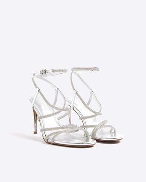 River Island Sandals Diamante Strap Heeled Buckle Textile - White