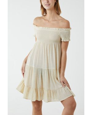 Blue Vanilla Shirred Neck Line Floaty Dress - Natural