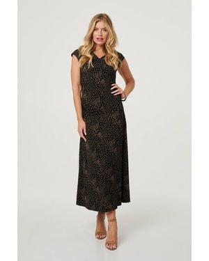 Izabel London Polka Dot Cap Sleeve A-Line Maxi Dress - Black