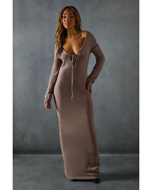 MissPap Fine Gauge Tie Front Knitted Midaxi Dress - Grey