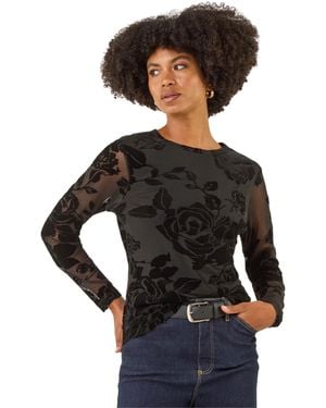 Roman Textured Velvet Stretch Top - Black