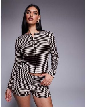ASOS Co-Ord Stripe Crew Neck Cardigan - Grey