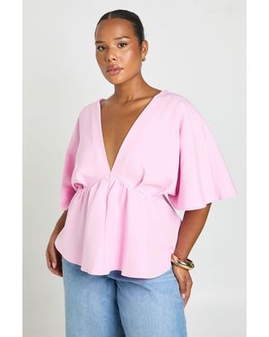 Boohoo Plus Angel Sleeve Smock Top - Pink