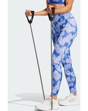 adidas Optime Essentials Allover Print Flower Tie-Dye Leggings - Blue