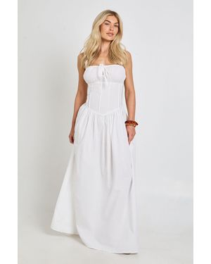 Boohoo Cotton Poplin Milkmaid Maxi Dress - White