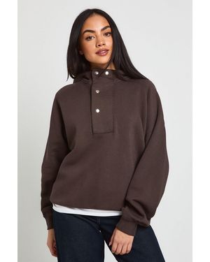Boohoo Washed Popper Detail Oversized Hoodie - Brown