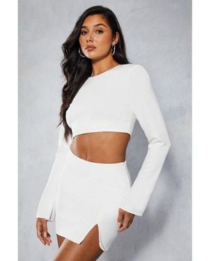 MissPap Shoulder Pad Tailored Long Sleeve Top & Mini Skirt Co-Ord - White