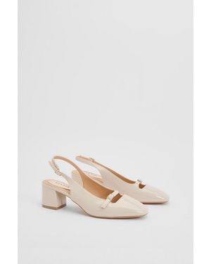 Oasis Sheela Faux Patent Leather Block Heel Slingback Mary Janes - Natural