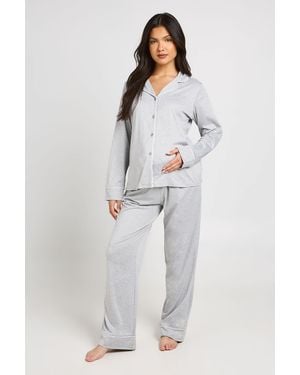 Boohoo Maternity Piping Detail Long Sleeve Shirt & Trouser Pyjama Set - Grey