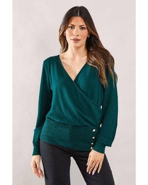 Wallis Button Detail Wrap Jumper - Green
