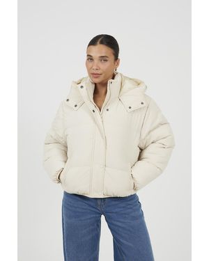 Brave Soul Oversized Hooded Short Puffer Jacket - Natural