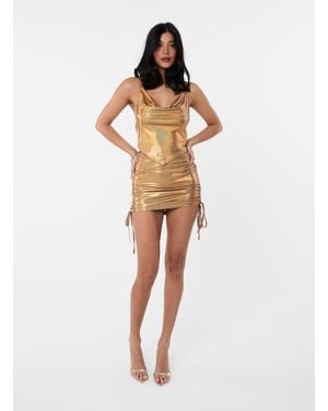 Pink Vanilla Ruched Skirt With Straps - Metallic