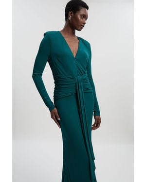 Karen Millen Premium Stretch Crepe Jersey V Neck Zip Detail Maxi Dress - Green