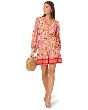 Adrianna Papell Printed Flounce Dress - Red