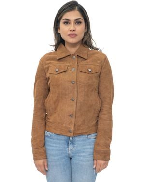 Infinity Leather Goat Suede Trucker Jeans Jacket-Astoria - Blue
