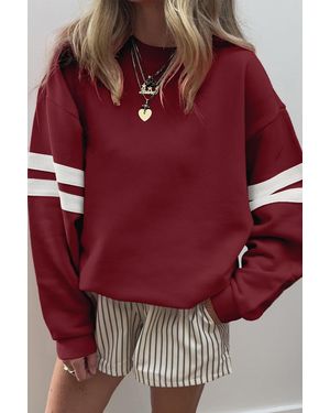 Everyday the Label Striped Sleeve Pullover Sweatshirt - Red