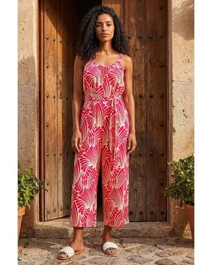 Roman Abstract Strappy Jumpsuit - Red