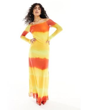 Vero Moda Off Shoulder Mesh Dress - Yellow