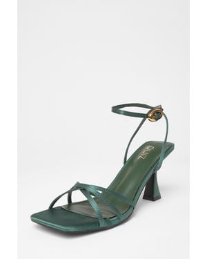 Quiz Bottle Satin Strappy Flared Heels - Green