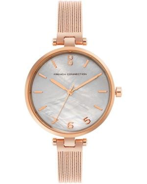 French Connection Accessories Rose Case Round Shape Strap Quartz Watch - Metallic