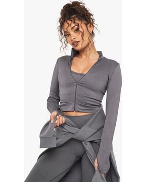 Boohoo Basics Seamless Rib Zip Through Jacket - Grey