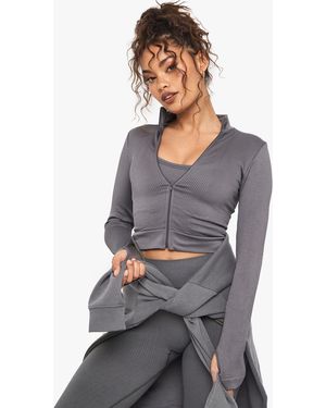 Boohoo Basics Seamless Rib Zip Through Jacket - Grey