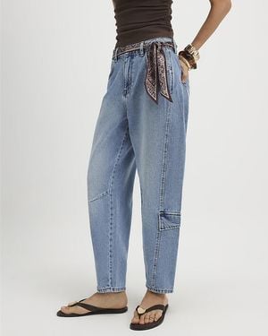 River Island Barrel Leg Jeans Utility Pleat Cotton - Blue