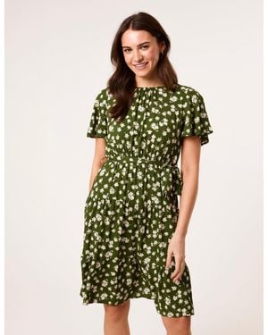Blue Vanilla Crew Neck Tiered Mini Dress - Green