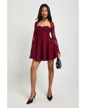 Boohoo Lace Structured Mini Skater Dress
