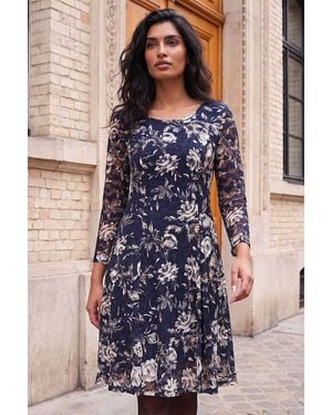 Roman Floral Lace Stretch Dress - Blue