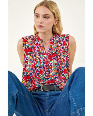 Roman Floral Pintuck Shirt - Red