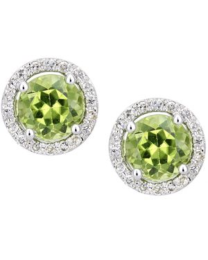 DIAMANT L'ÉTERNEL 9ct Witgouden Oorbellen Met Diamanten En Peridotcirkels - Groen