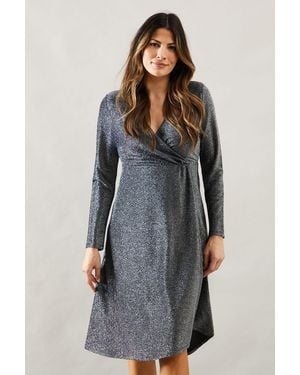 Wallis Occasion Glitter Jersey Wrap Midi Dress - Grey