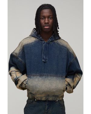 BoohooMAN Oversized Boxy Balloon Fit Denim Hoodie - Blue