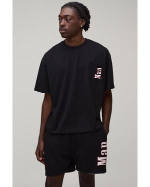 BoohooMAN Oversized Boxy Yacht Club T-Shirt & Jersey Short Set - Black