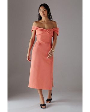Warehouse Petite Twist Bandeau Column Dress - Orange