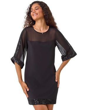 Roman Sequin Trim Shift Dress - Black
