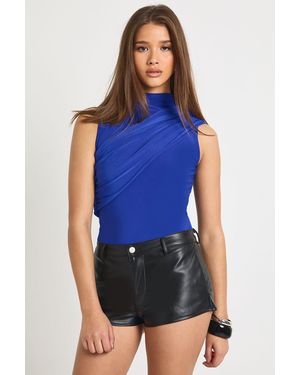 Boohoo High Neck Wrap Sleeve Bodysuit - Blue