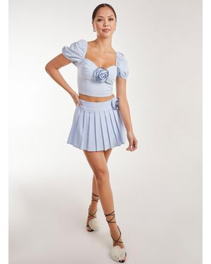 Pink Vanilla Corsage Pleated Mini Skort - Blue