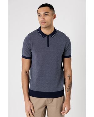 Kensington Eastside Textured Zip Neck Polo Shirt - Blue