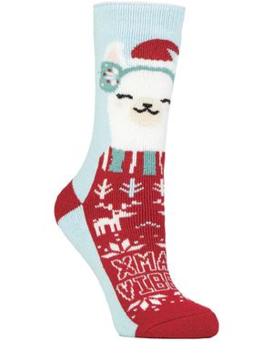 Heat Holders Fluffy Christmas Socks By Lite - Red