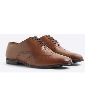 River Island Brogue Shoes Wide Fit Leather - Brown