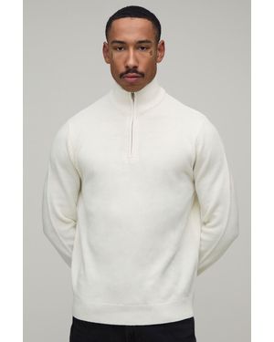 BoohooMAN Regular Fit 1/4 Zip Knitted Jumper - White