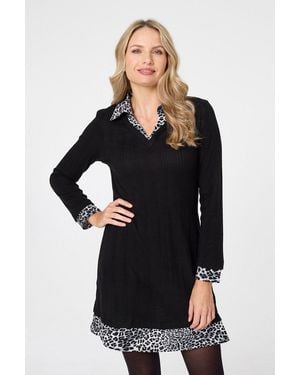 Izabel London Animal Print Layered Short Shirt Dress - Black