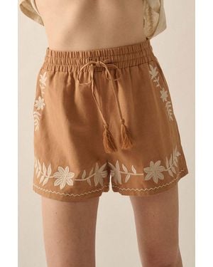 Azura Exchange Geborduurde Linnen Shorts Casual Zomer - Bruin